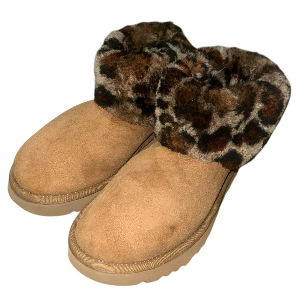 UGG Women's Mini Fluff Leopard Chestnut Suede Ankle Boots Size 7 - Picture 4 of 7